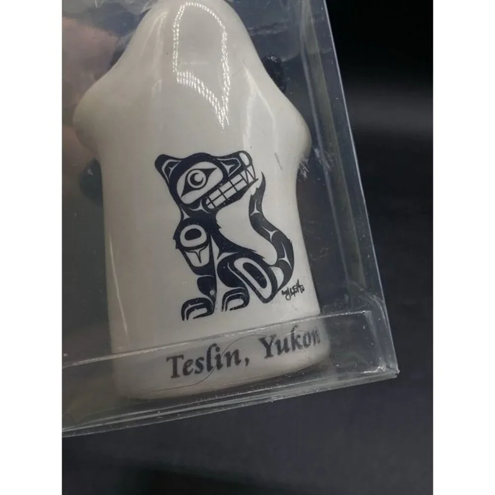 Teslin Yukon Salt & Pepper Shakers Souvenir Ceramic Canada First Nation Wolf